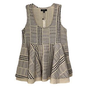 RD + Koko Peplum Cream & Navy Aztec Print Faux Linen Layer Tank NWT Size Medium
